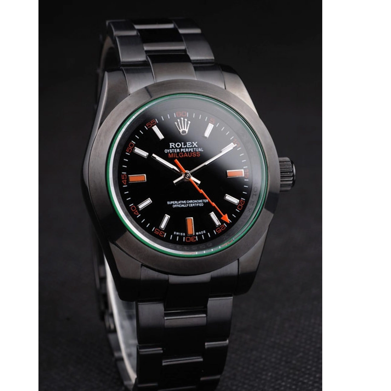 Aaa replica watch Dial Black Saphire Tinted Rolex Green Pro-Hunter Milgauss 0714